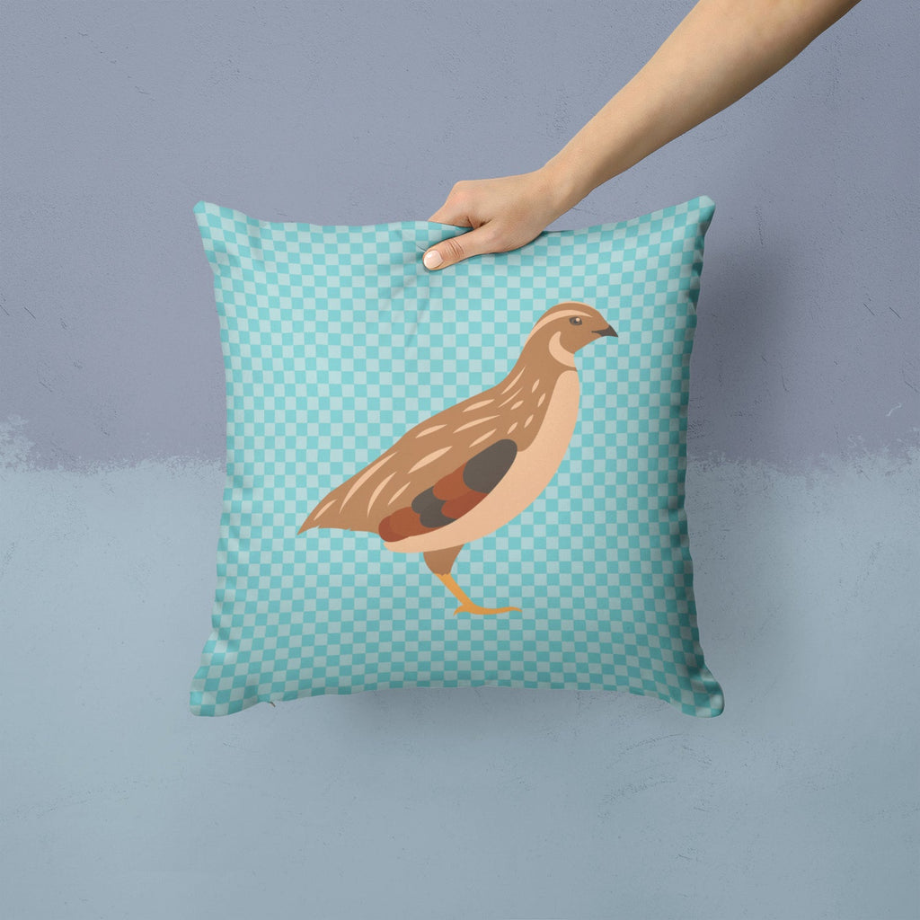 Golden Phoenix Quail Blue Check Decorative Throw Pillow 14x14 Indoor Outdoor Accent Cushion, Fabric Cover with Insert for Sofa, Bed, Porch & Living Room