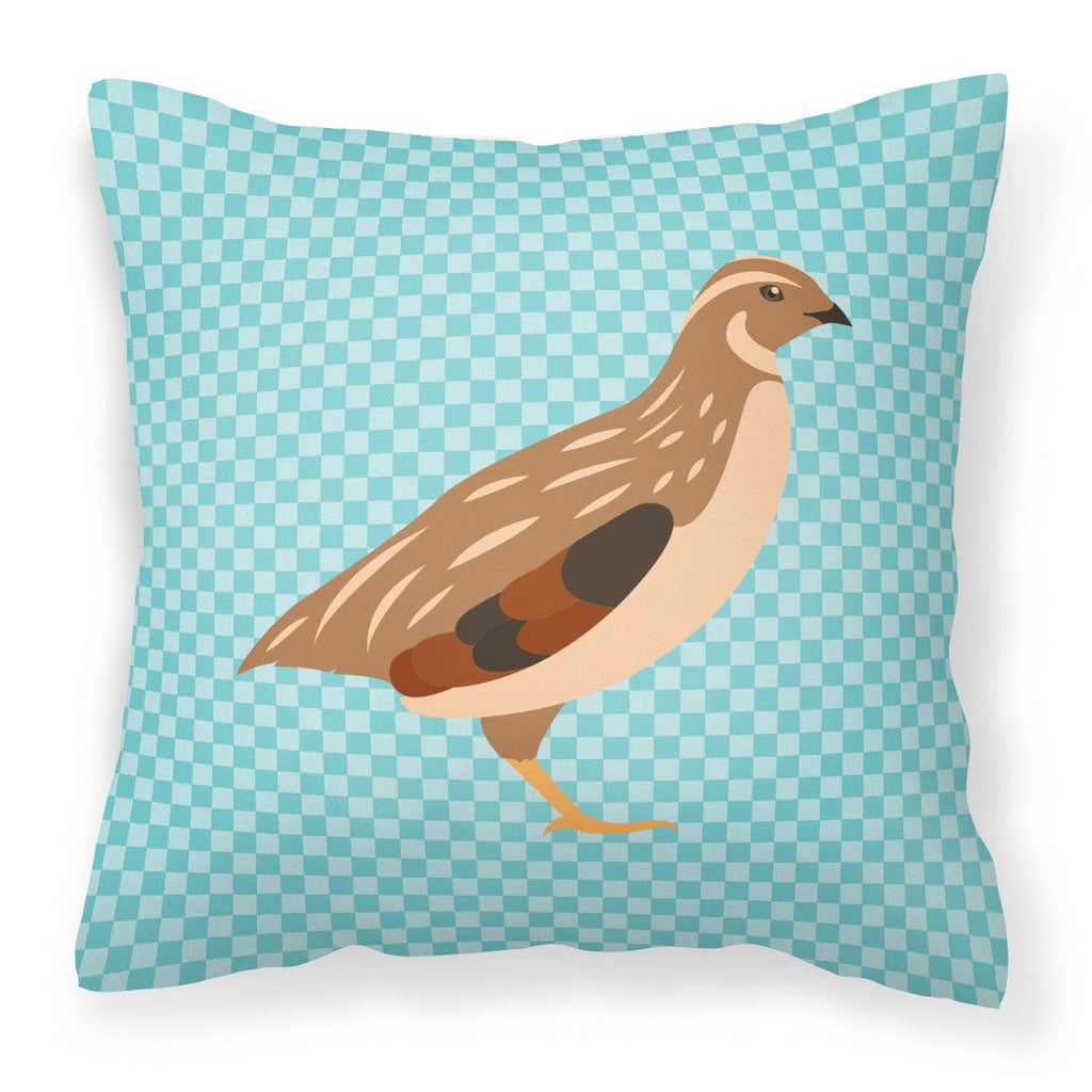 Golden Phoenix Quail Blue Check Decorative Throw Pillow 18x18 Indoor Outdoor Accent Cushion, Fabric Cover with Insert for Sofa, Bed, Porch & Living Room
