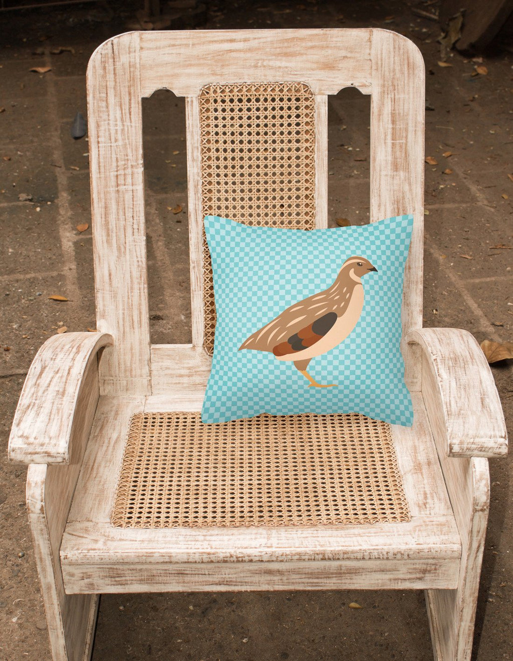 Golden Phoenix Quail Blue Check Decorative Throw Pillow 18x18 Indoor Outdoor Accent Cushion, Fabric Cover with Insert for Sofa, Bed, Porch & Living Room