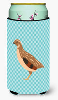 Golden Phoenix Quail Blue Check Tall Boy Hugger Can Cooler Sleeve Machine Washable Drink Collapsible Insulator Beverage Insulated Holder