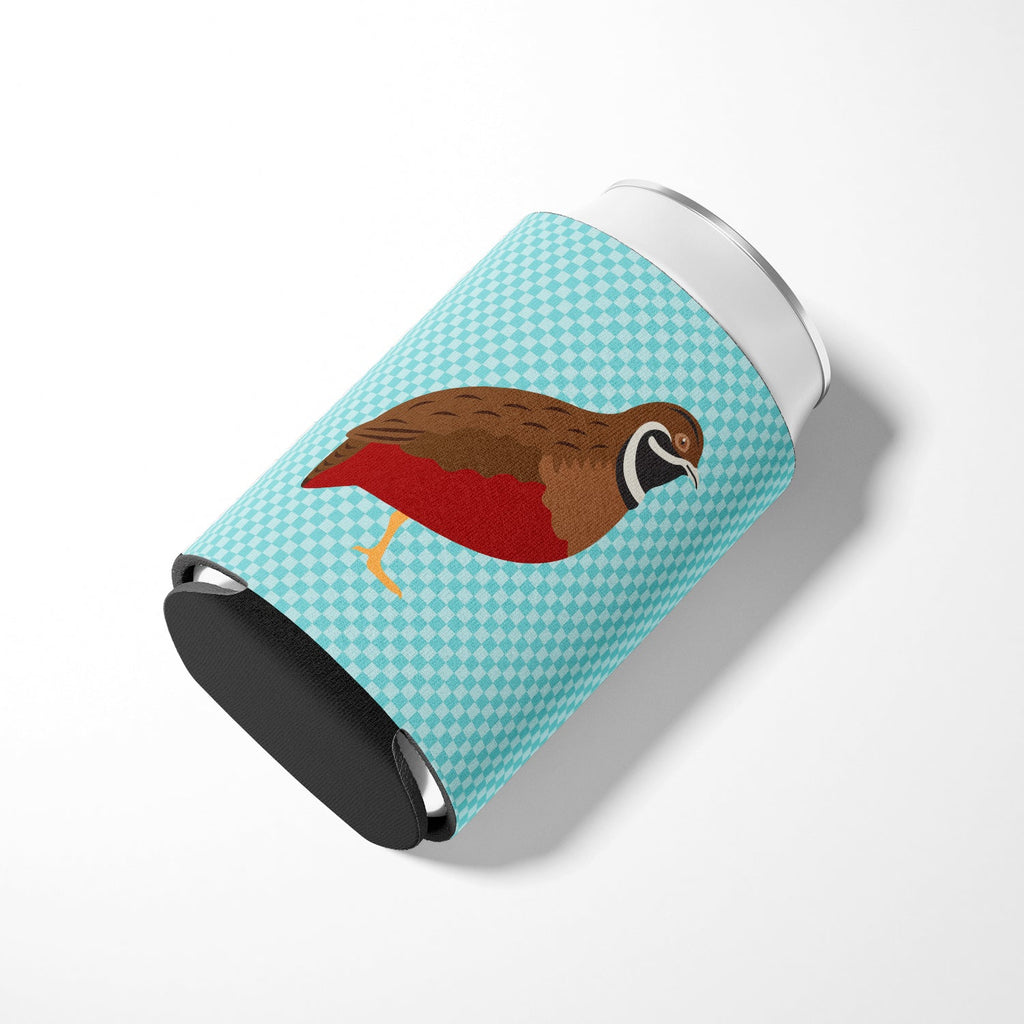 Chinese Painted or King Quail Blue Check Can or Bottle Hugger Cooler Sleeve for Standard 12 oz Cans, Insulated Foam Beer & Soda Can Hugger Reusable