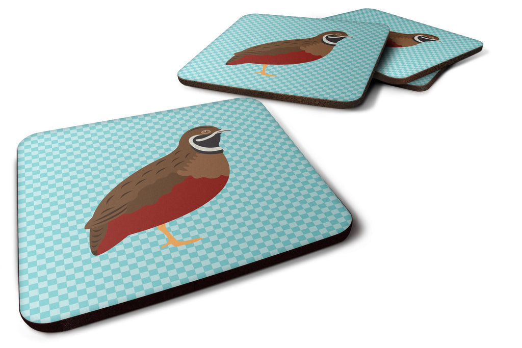 Chinese Painted or King Quail Blue Check Foam Coasters Set of 4 Cup Coasters for Indoor Outdoor, Tabletop Protection, Anti Slip, Mouse pad Material