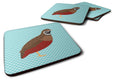 Chinese Painted or King Quail Blue Check Foam Coasters Set of 4 Cup Coasters for Indoor Outdoor, Tabletop Protection, Anti Slip, Mouse pad Material