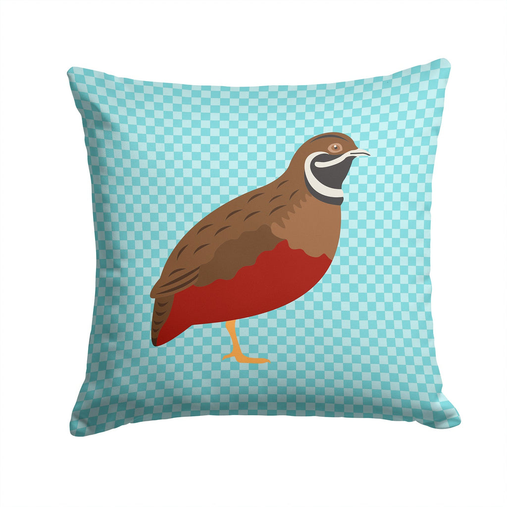Chinese Painted or King Quail Blue Check Decorative Throw Pillow 14x14 Indoor Outdoor Accent Cushion, Fabric Cover with Insert for Sofa, Bed, Porch & Living Room