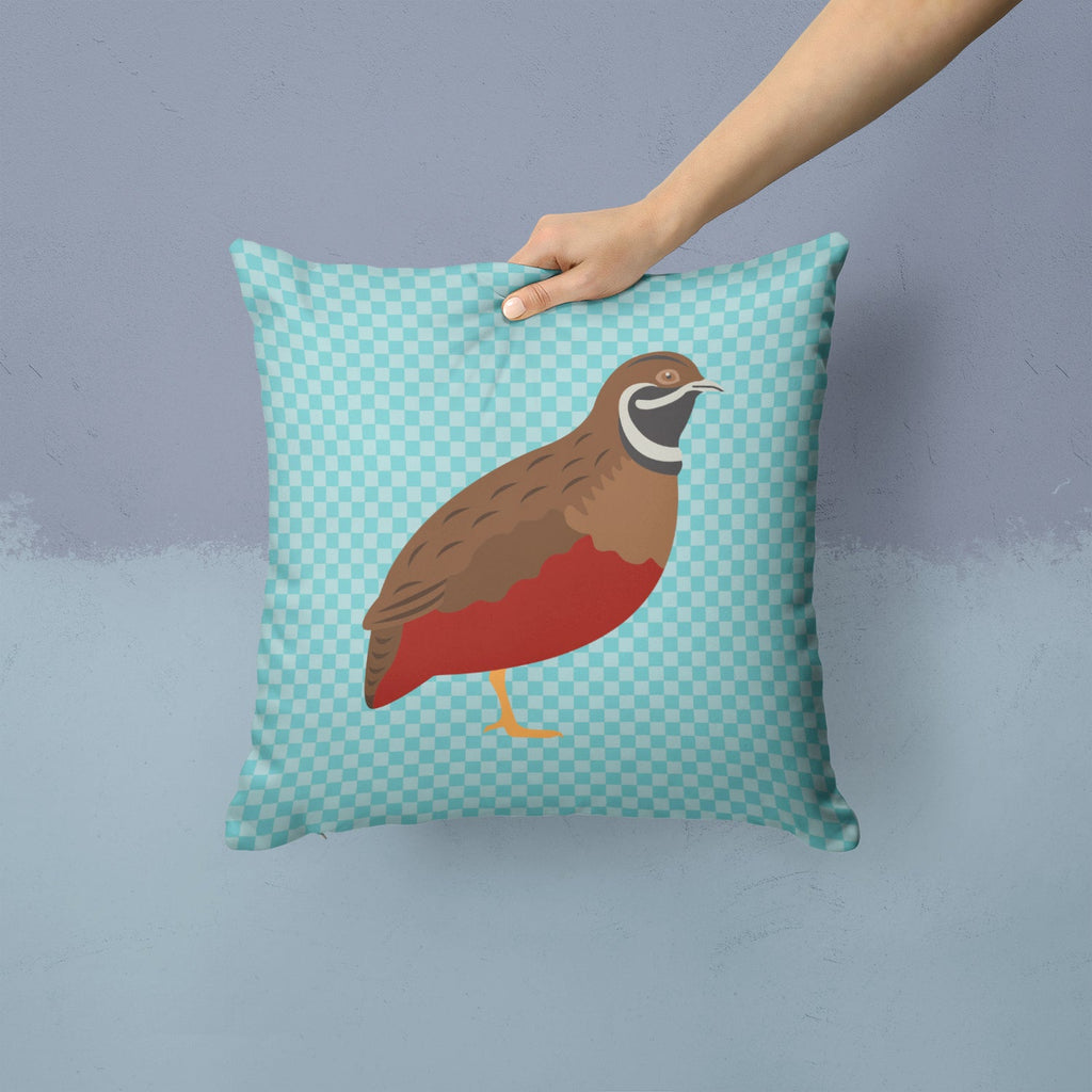 Chinese Painted or King Quail Blue Check Decorative Throw Pillow 14x14 Indoor Outdoor Accent Cushion, Fabric Cover with Insert for Sofa, Bed, Porch & Living Room