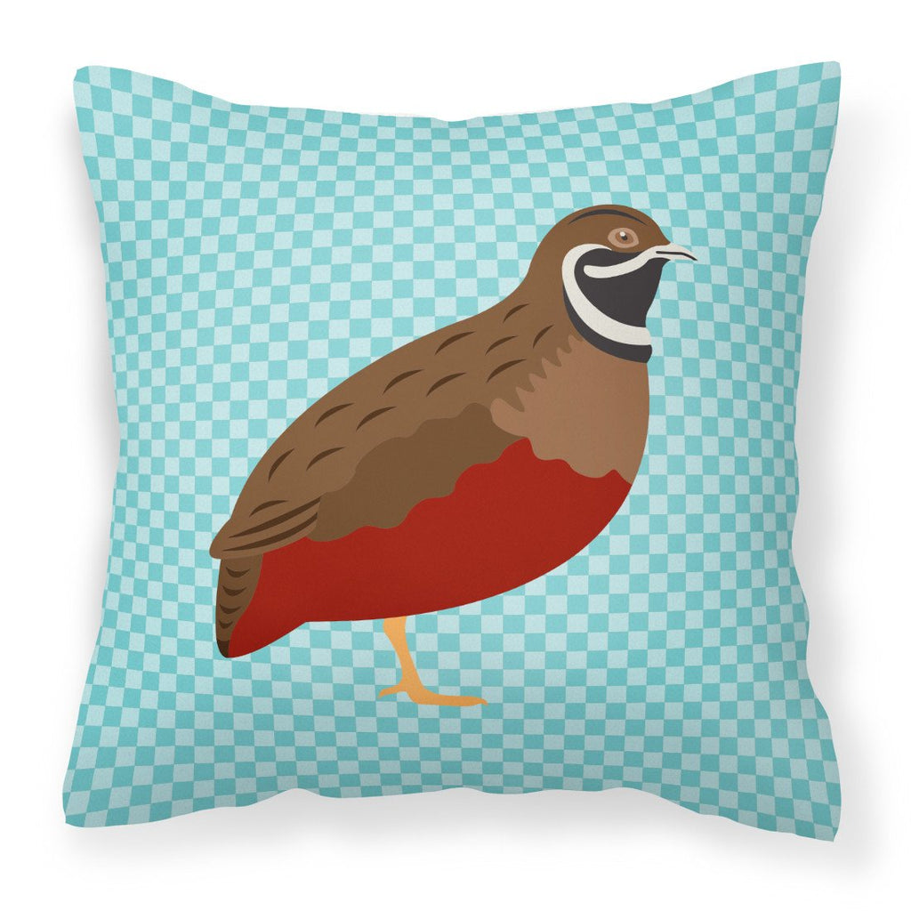 Chinese Painted or King Quail Blue Check Decorative Throw Pillow 18x18 Indoor Outdoor Accent Cushion, Fabric Cover with Insert for Sofa, Bed, Porch & Living Room