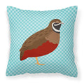 Chinese Painted or King Quail Blue Check Decorative Throw Pillow 18x18 Indoor Outdoor Accent Cushion, Fabric Cover with Insert for Sofa, Bed, Porch & Living Room