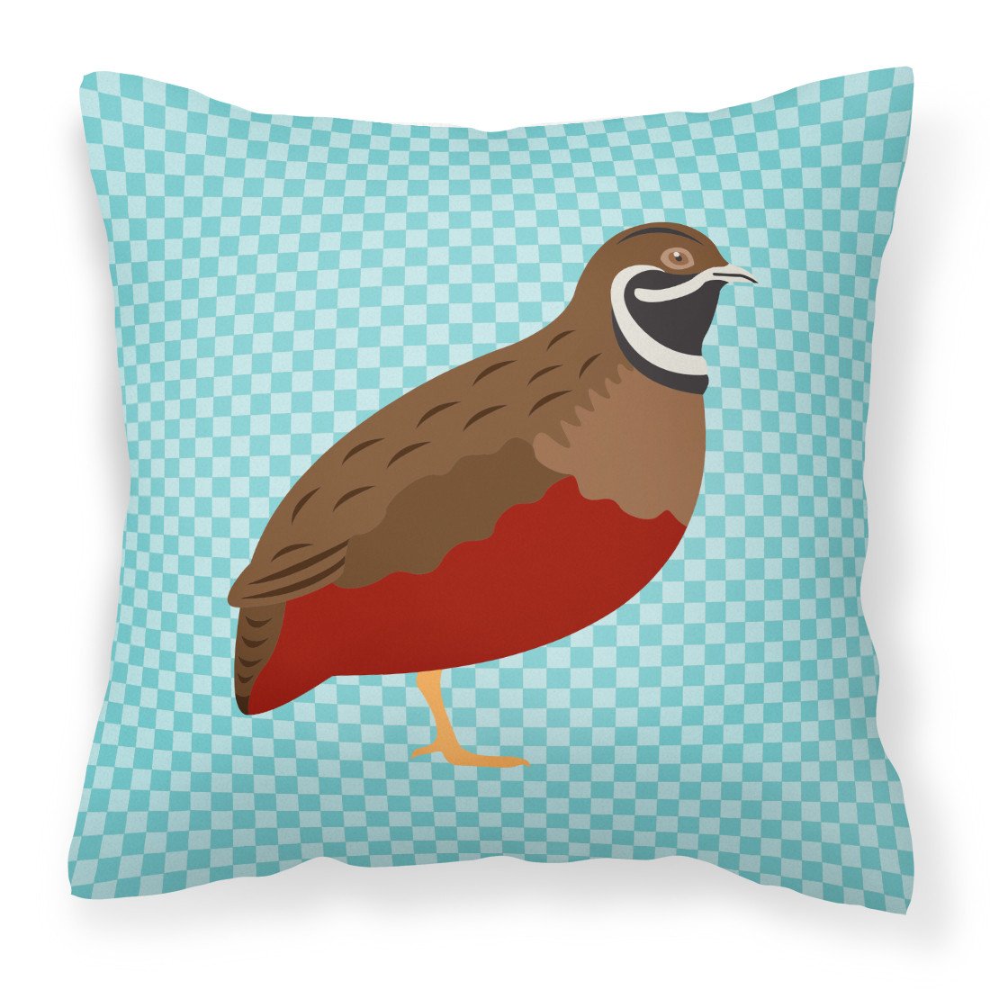 Chinese Painted or King Quail Blue Check Decorative Throw Pillow 18x18 Indoor Outdoor Accent Cushion, Fabric Cover with Insert for Sofa, Bed, Porch & Living Room