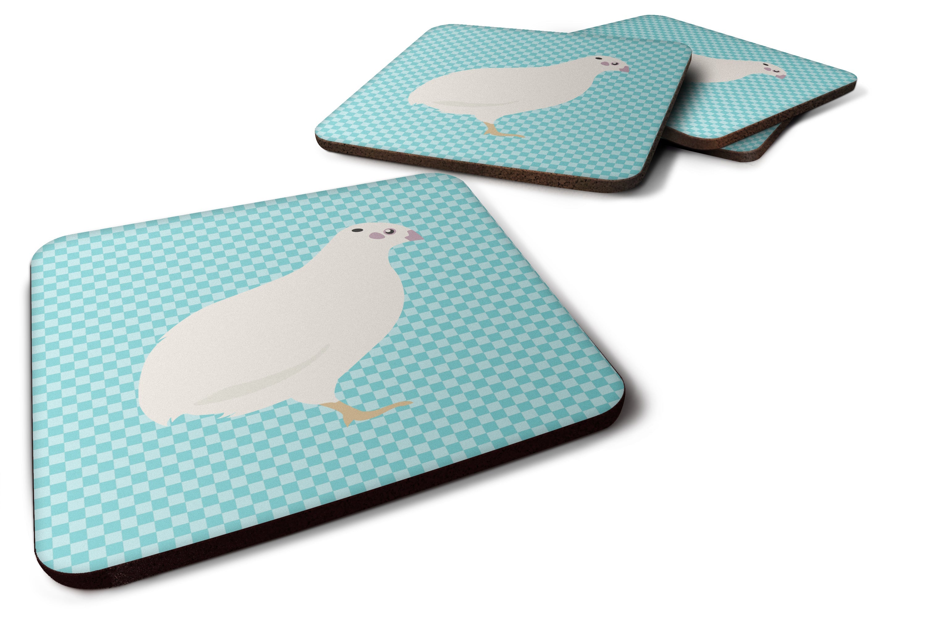 Texas Quail Blue Check Foam Coasters Set of 4 Cup Coasters for Indoor Outdoor, Tabletop Protection, Anti Slip, Mouse pad Material