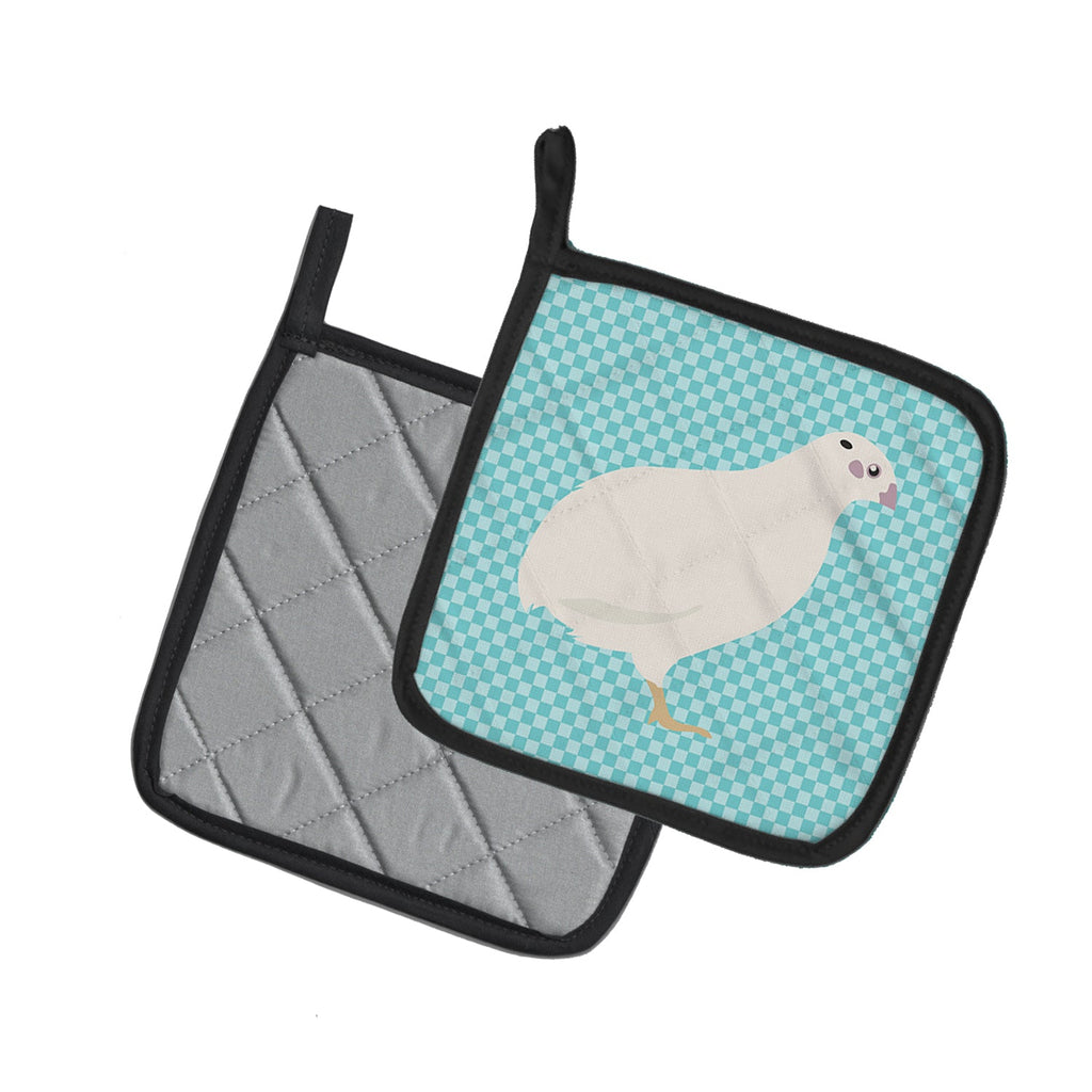 Texas Quail Blue Check Pot Holder Set of 2 Heat Resistant Quilted Hot Pads 7.5 x 7.5 Inch, Insulated Kitchen Trivets for Cooking & Baking