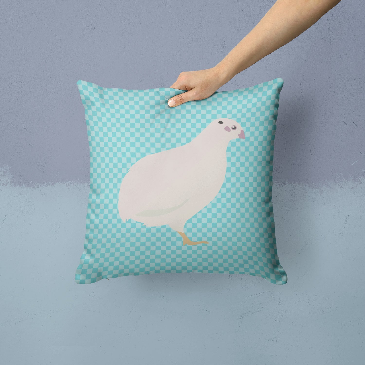 Texas Quail Blue Check Decorative Throw Pillow 14x14 Indoor Outdoor Accent Cushion, Fabric Cover with Insert for Sofa, Bed, Porch & Living Room