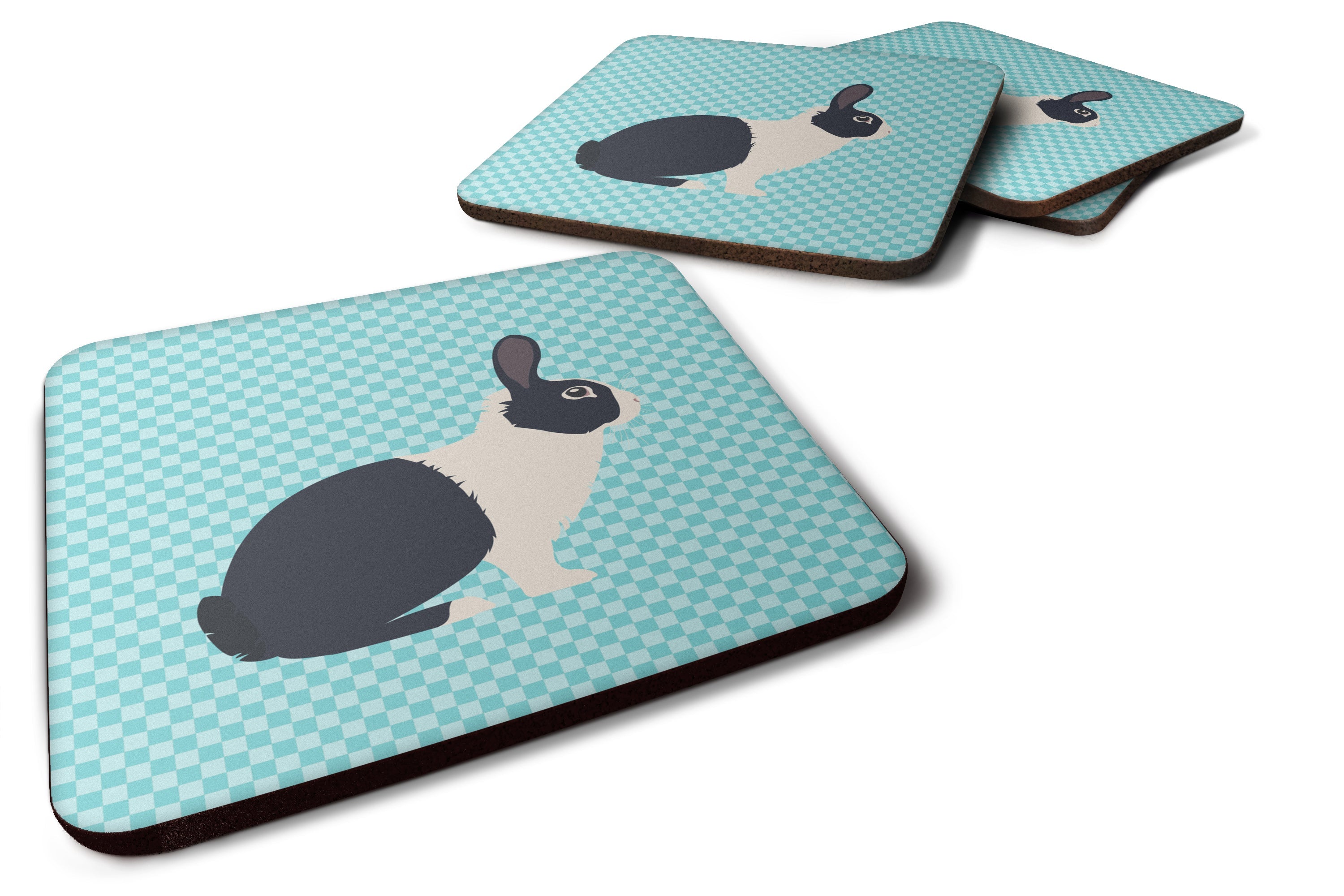 Dutch Rabbit Blue Check Foam Coasters Set of 4 Cup Coasters for Indoor Outdoor, Tabletop Protection, Anti Slip, Mouse pad Material