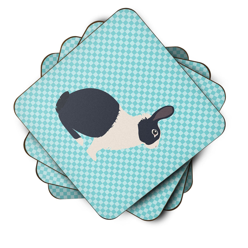 Dutch Rabbit Blue Check Foam Coasters Set of 4 Cup Coasters for Indoor Outdoor, Tabletop Protection, Anti Slip, Mouse pad Material