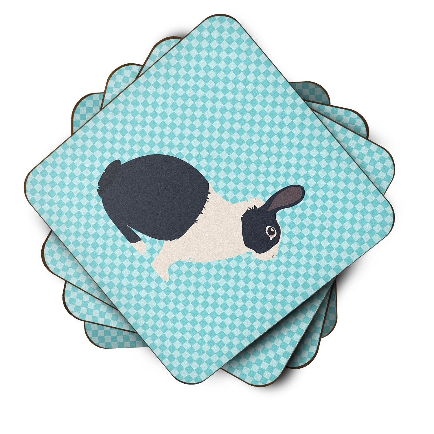Dutch Rabbit Blue Check Foam Coasters Set of 4 Cup Coasters for Indoor Outdoor, Tabletop Protection, Anti Slip, Mouse pad Material