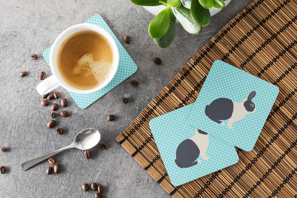 Dutch Rabbit Blue Check Foam Coasters Set of 4 Cup Coasters for Indoor Outdoor, Tabletop Protection, Anti Slip, Mouse pad Material