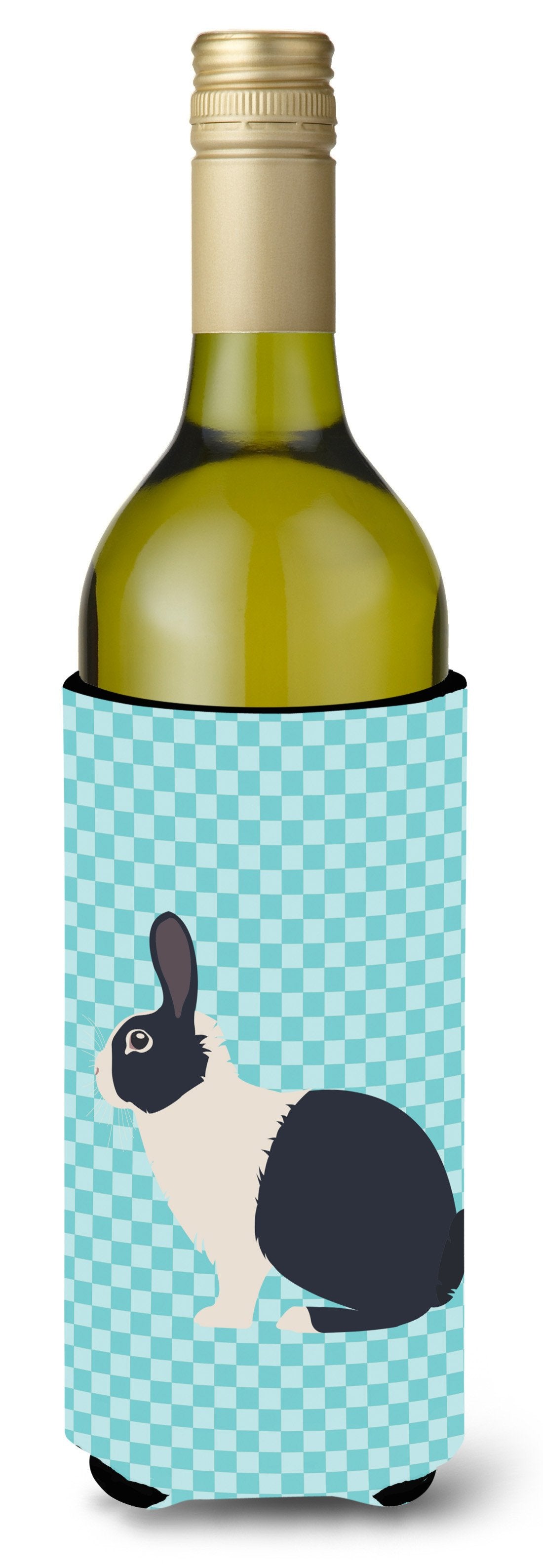 Dutch Rabbit Blue Check Wine Bottle Hugger Gift Sleeve for Standard 750 ml Bottles, Insulated Reusable Also Fits Mini Shot & Pint Bottles