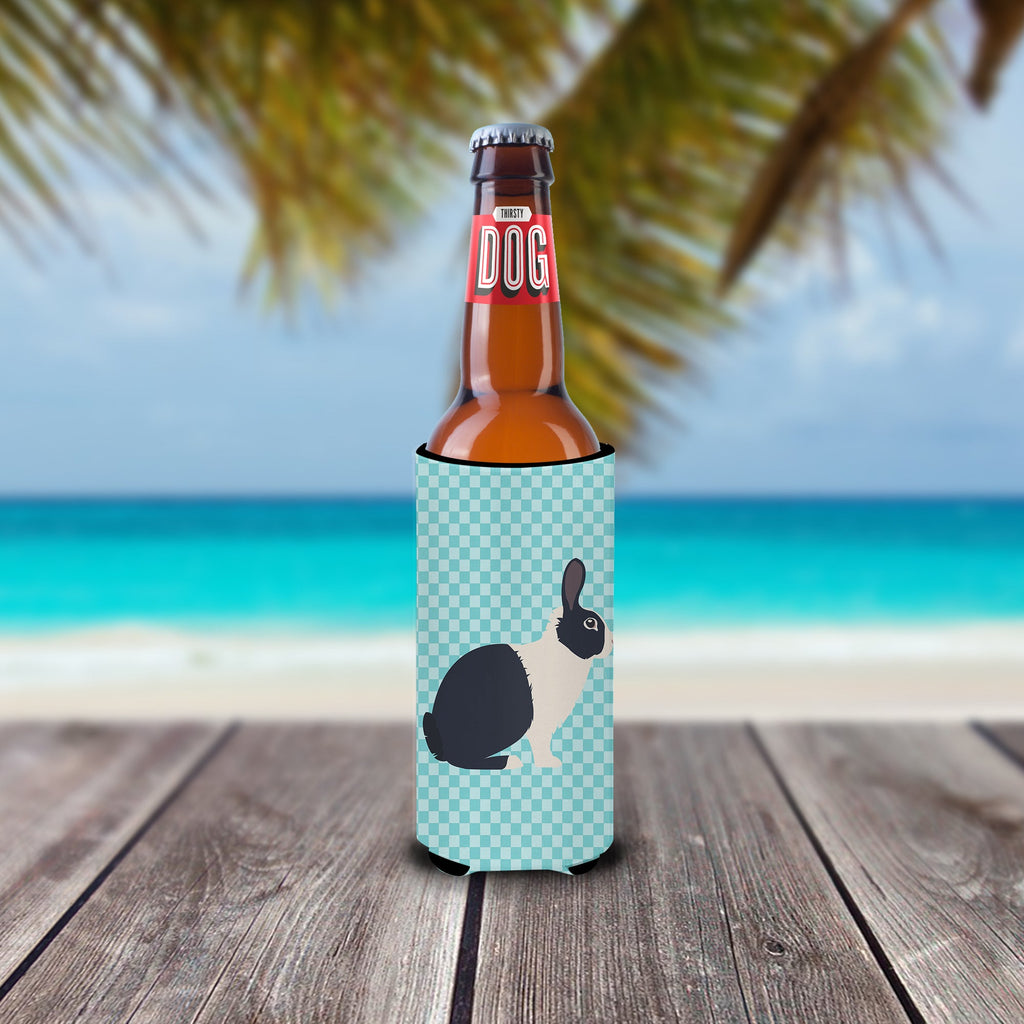 Dutch Rabbit Blue Check Slim Can Hugger , Insulated Foam Hugger for 12 oz Slim Cans, Beer Bottles & Water Bottles, Printed in USA