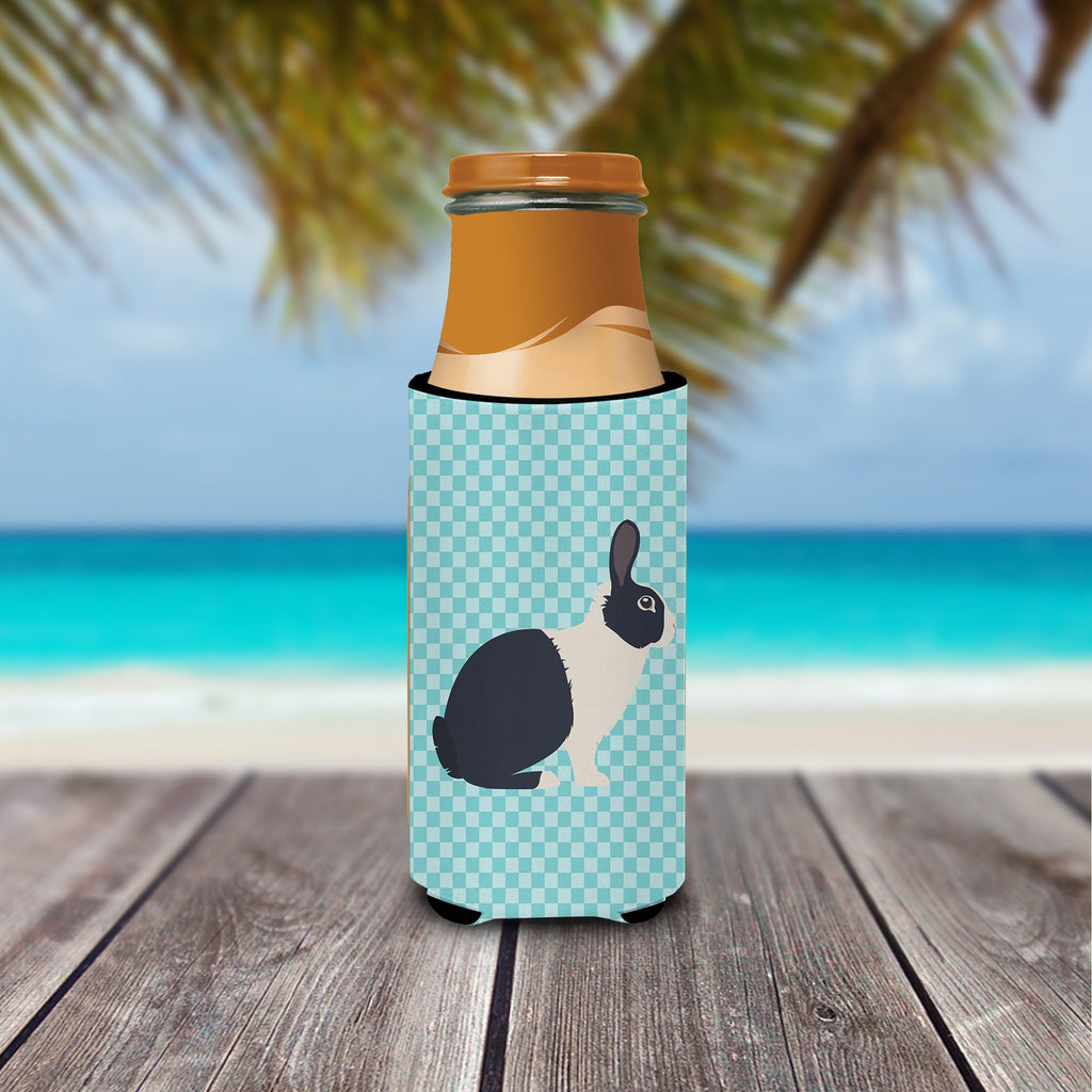 Dutch Rabbit Blue Check Slim Can Hugger , Insulated Foam Hugger for 12 oz Slim Cans, Beer Bottles & Water Bottles, Printed in USA