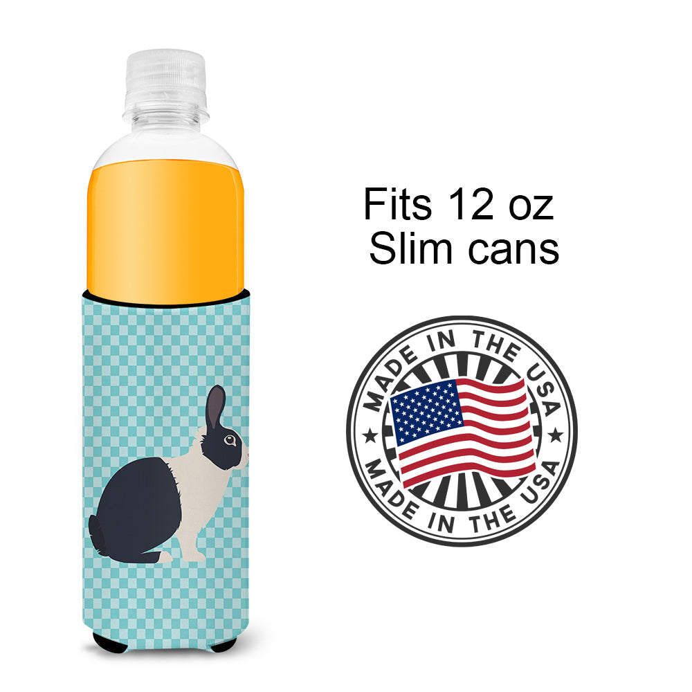 Dutch Rabbit Blue Check Slim Can Hugger , Insulated Foam Hugger for 12 oz Slim Cans, Beer Bottles & Water Bottles, Printed in USA
