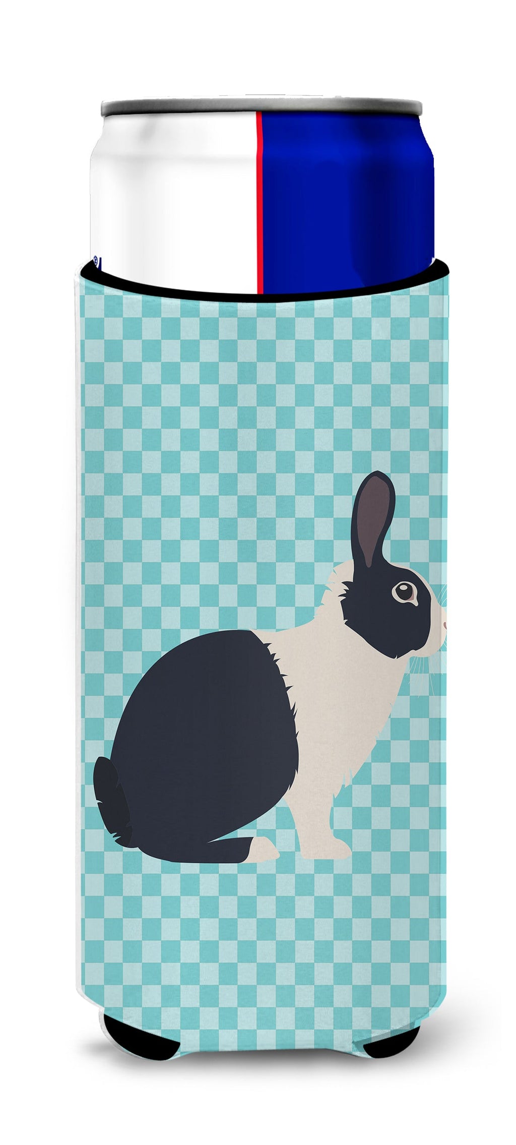 Dutch Rabbit Blue Check Slim Can Hugger , Insulated Foam Hugger for 12 oz Slim Cans, Beer Bottles & Water Bottles, Printed in USA