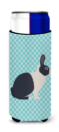 Dutch Rabbit Blue Check Slim Can Hugger , Insulated Foam Hugger for 12 oz Slim Cans, Beer Bottles & Water Bottles, Printed in USA