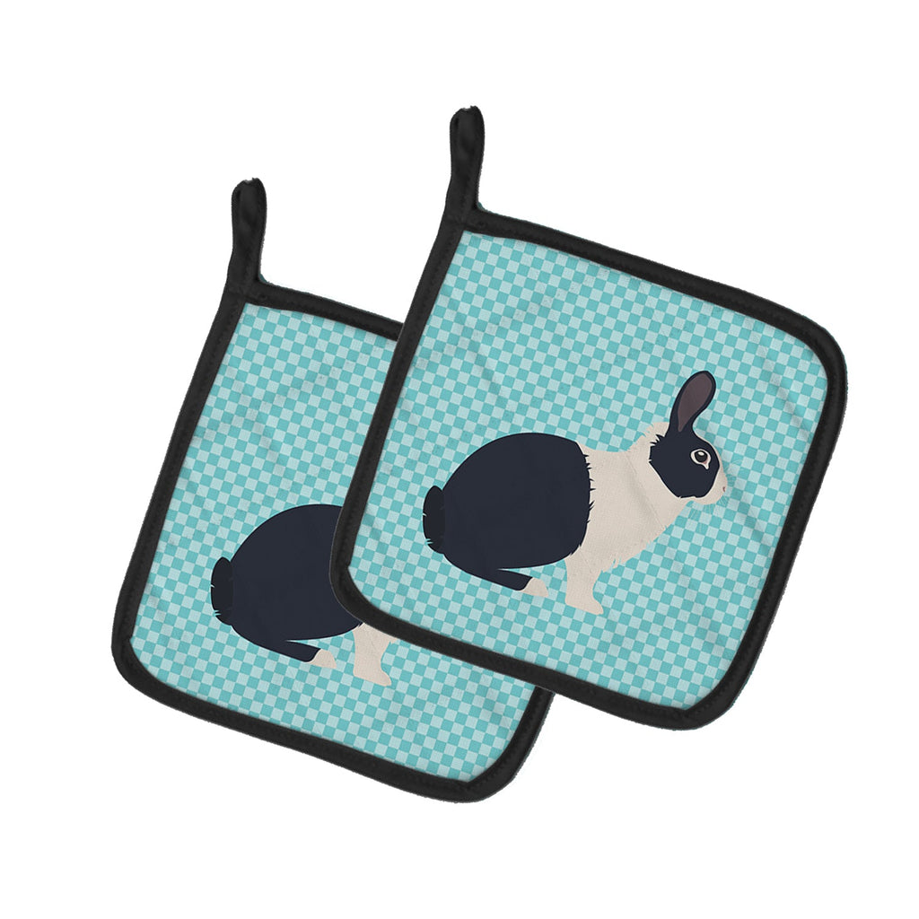 Dutch Rabbit Blue Check Pot Holder Set of 2 Heat Resistant Quilted Hot Pads 7.5 x 7.5 Inch, Insulated Kitchen Trivets for Cooking & Baking