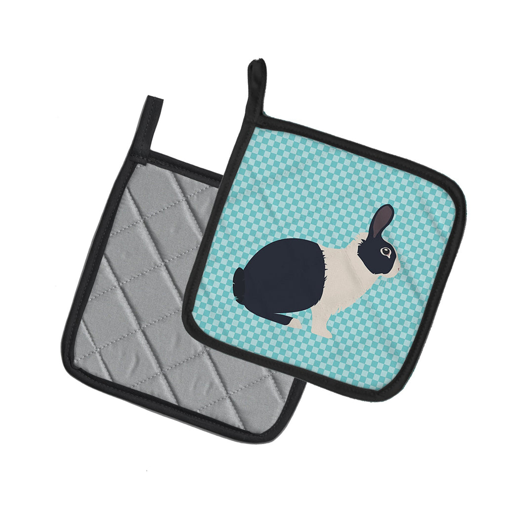 Dutch Rabbit Blue Check Pot Holder Set of 2 Heat Resistant Quilted Hot Pads 7.5 x 7.5 Inch, Insulated Kitchen Trivets for Cooking & Baking