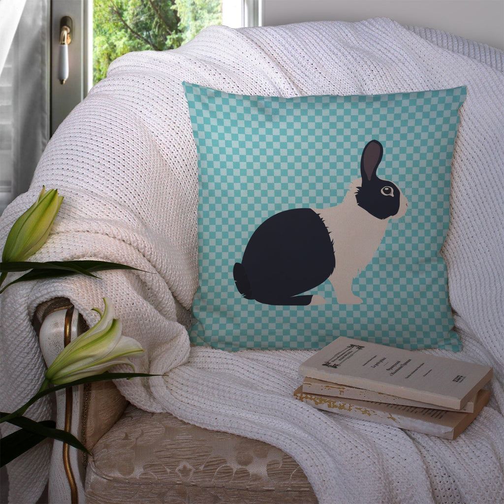 Dutch Rabbit Blue Check Decorative Throw Pillow 14x14 Indoor Outdoor Accent Cushion, Fabric Cover with Insert for Sofa, Bed, Porch & Living Room