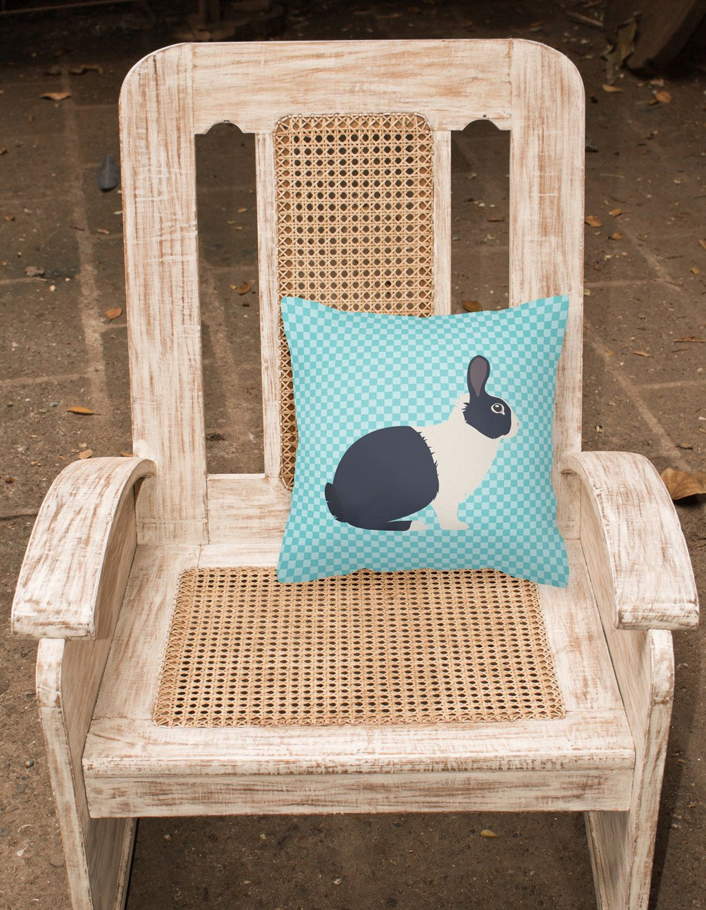 Dutch Rabbit Blue Check Decorative Throw Pillow 18x18 Indoor Outdoor Accent Cushion, Fabric Cover with Insert for Sofa, Bed, Porch & Living Room