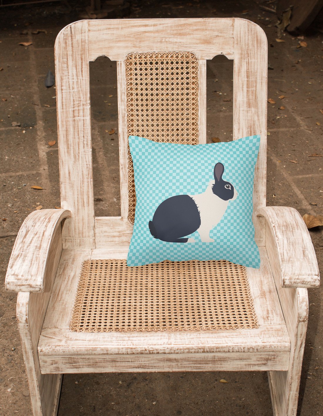 Dutch Rabbit Blue Check Decorative Throw Pillow 18x18 Indoor Outdoor Accent Cushion, Fabric Cover with Insert for Sofa, Bed, Porch & Living Room