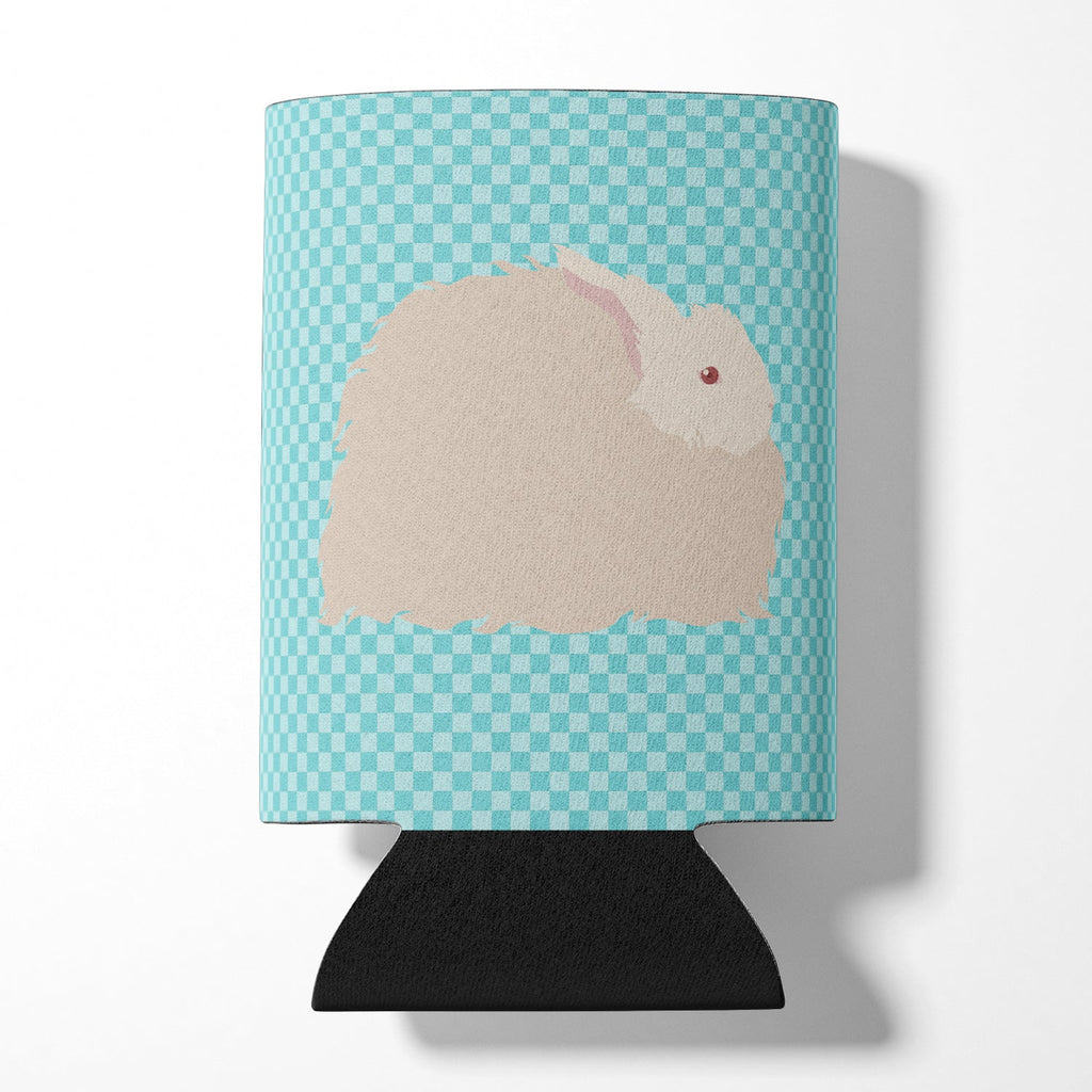 Fluffy Angora Rabbit Blue Check Can or Bottle Hugger Cooler Sleeve for Standard 12 oz Cans, Insulated Foam Beer & Soda Can Hugger Reusable