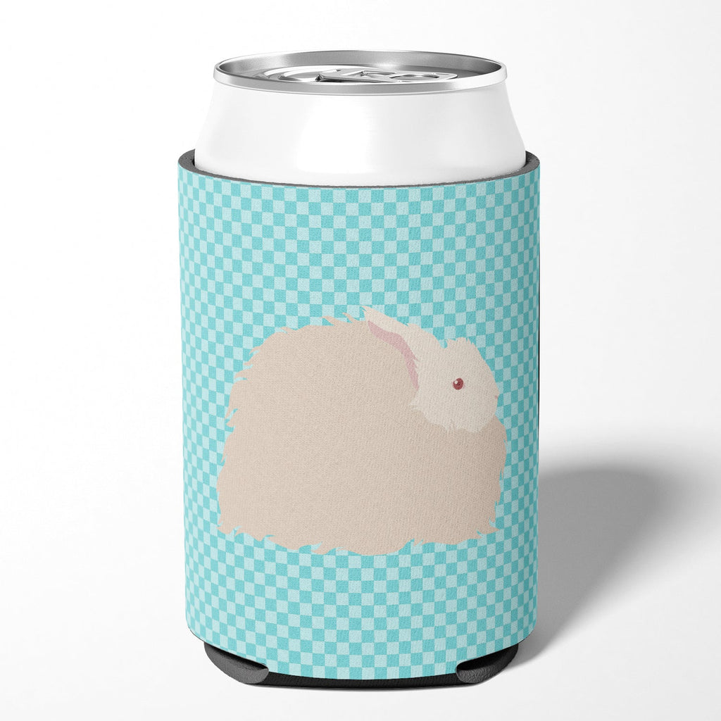 Fluffy Angora Rabbit Blue Check Can or Bottle Hugger Cooler Sleeve for Standard 12 oz Cans, Insulated Foam Beer & Soda Can Hugger Reusable