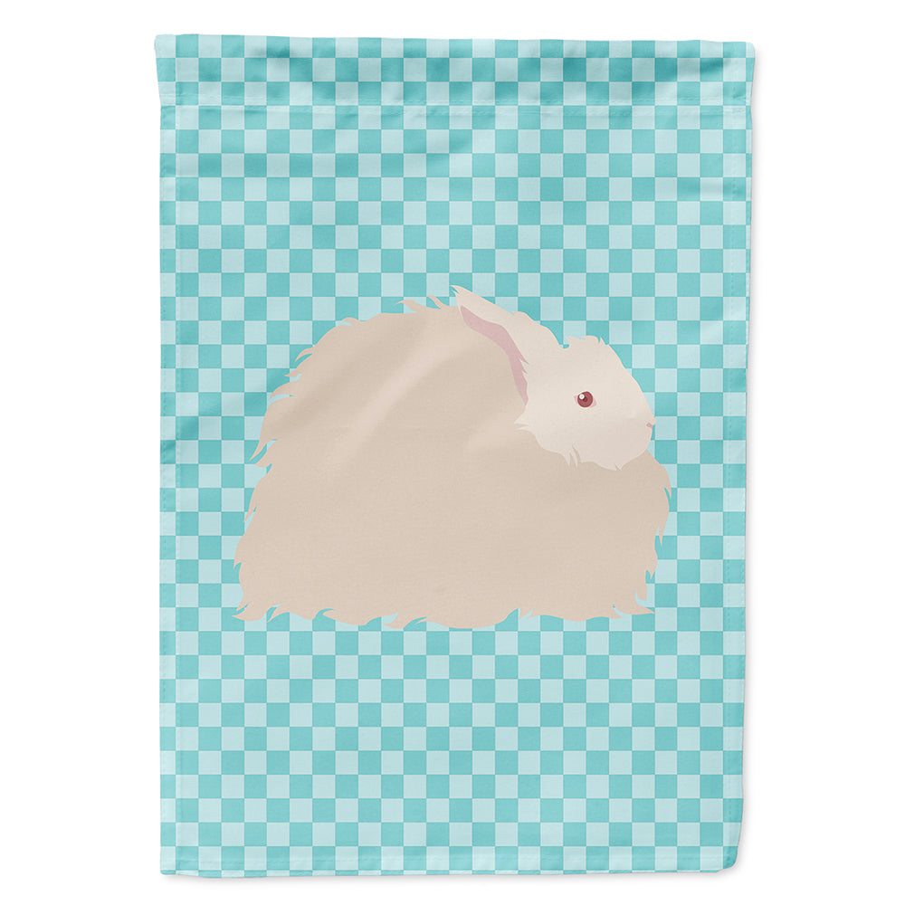 Fluffy Angora Rabbit Blue Check House Flag 28x40 Porch Sleeve Pole Decorative Outside Yard Banner Artwork Wall Hanging, Polyester