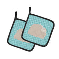 Fluffy Angora Rabbit Blue Check Pot Holder Set of 2 Heat Resistant Quilted Hot Pads 7.5 x 7.5 Inch, Insulated Kitchen Trivets for Cooking & Baking