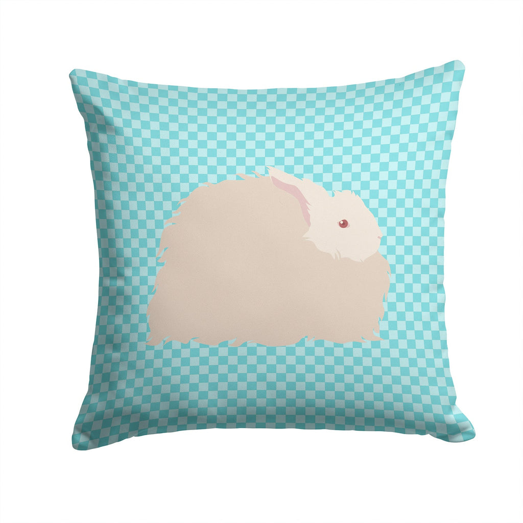 Fluffy Angora Rabbit Blue Check Decorative Throw Pillow 14x14 Indoor Outdoor Accent Cushion, Fabric Cover with Insert for Sofa, Bed, Porch & Living Room