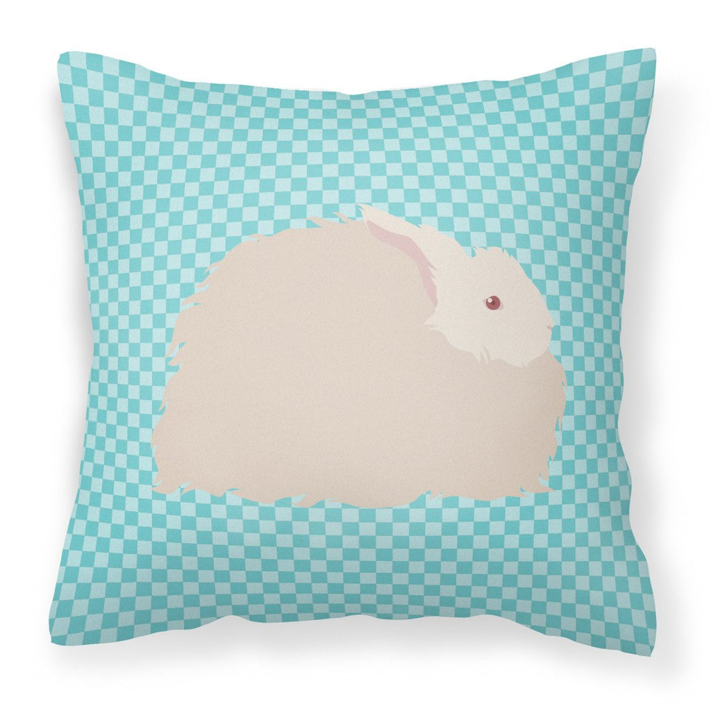 Fluffy Angora Rabbit Blue Check Decorative Throw Pillow 18x18 Indoor Outdoor Accent Cushion, Fabric Cover with Insert for Sofa, Bed, Porch & Living Room