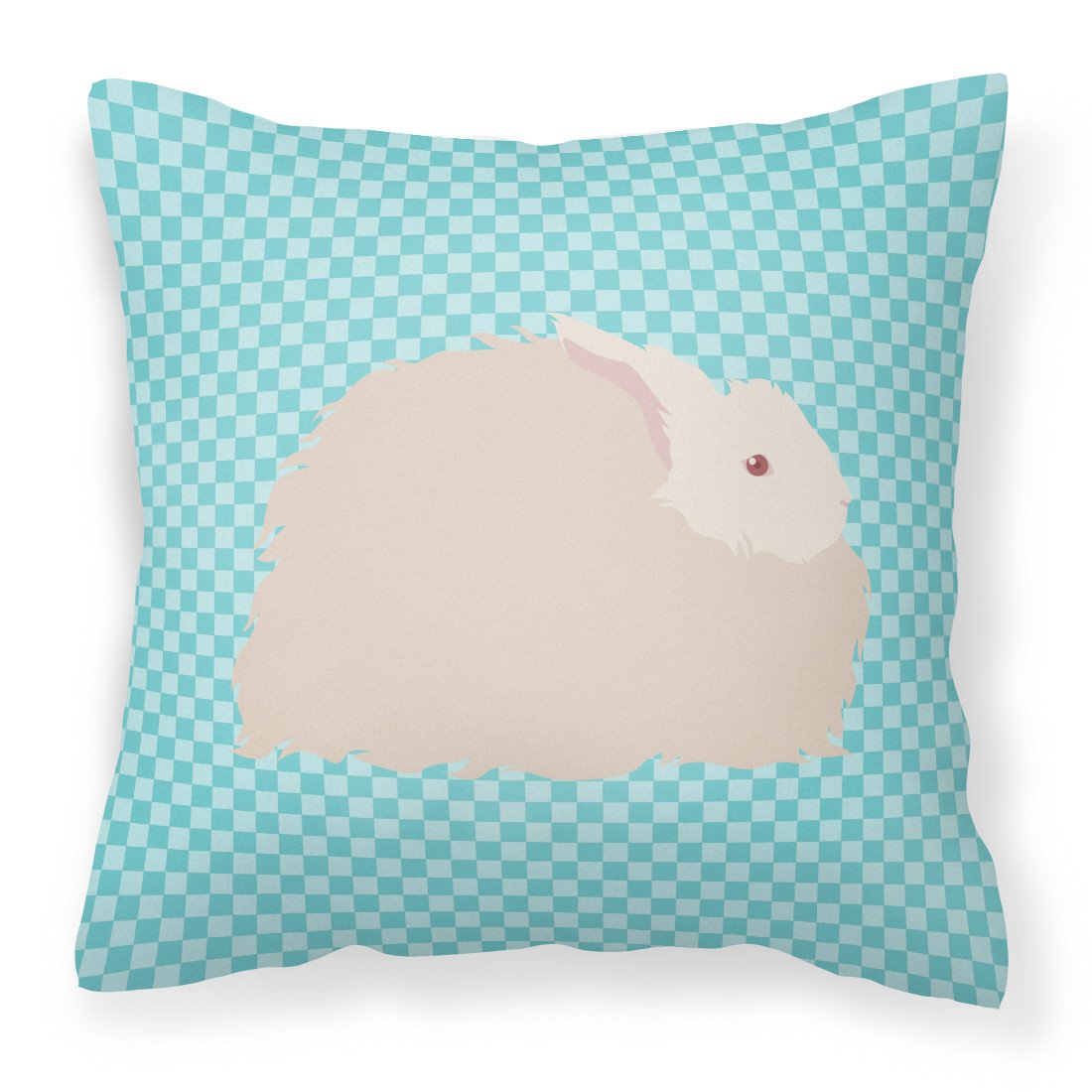 Fluffy Angora Rabbit Blue Check Decorative Throw Pillow 18x18 Indoor Outdoor Accent Cushion, Fabric Cover with Insert for Sofa, Bed, Porch & Living Room
