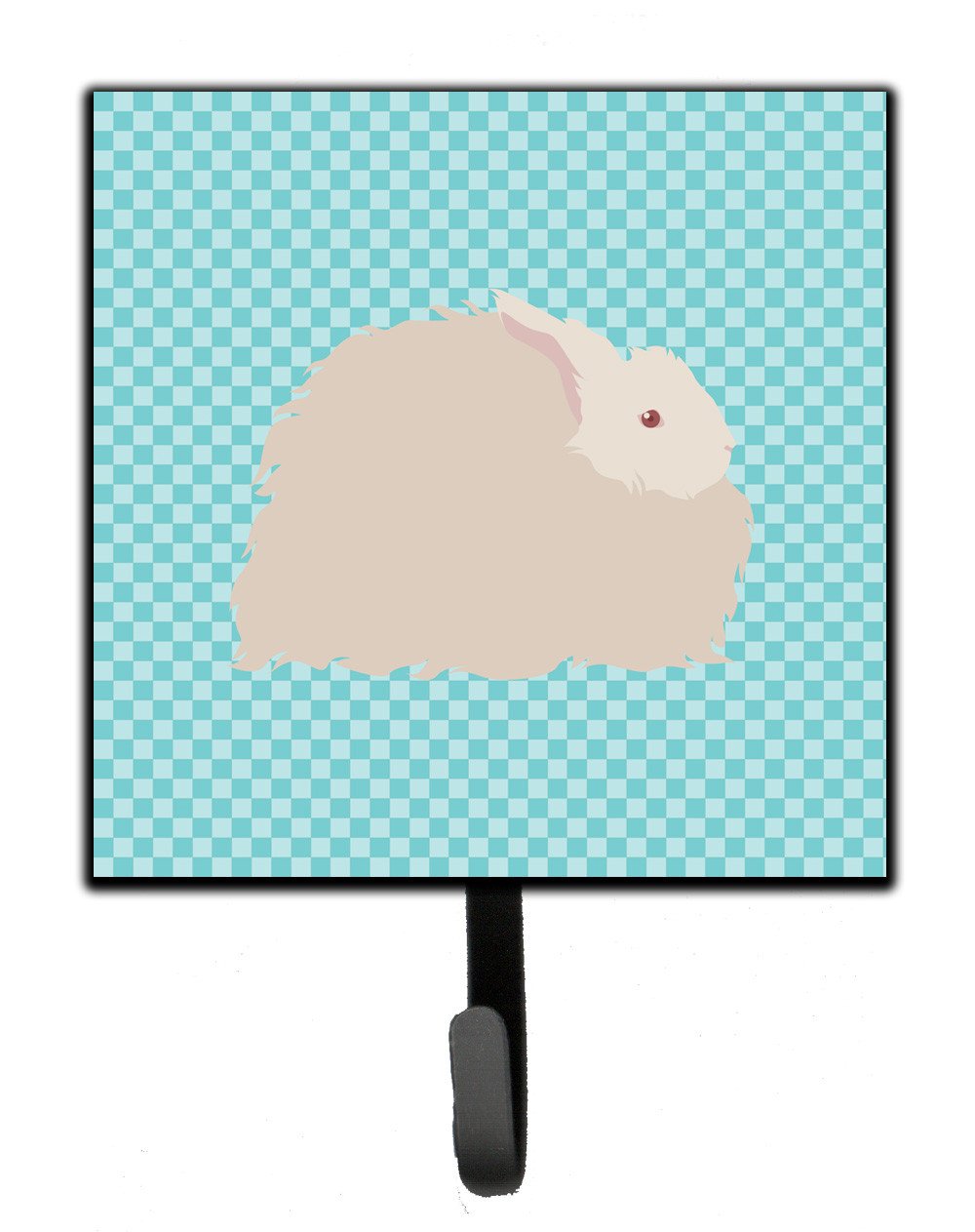 Fluffy Angora Rabbit Blue Check Leash or Key Holder Wall Hooks, Key Hooks Holder, Coat Rack Wall Mount, Coat Hooks, Hooks for Hanging Keys, Towels, Aprons, Leashes