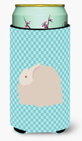 Fluffy Angora Rabbit Blue Check Tall Boy Hugger Can Cooler Sleeve Machine Washable Drink Collapsible Insulator Beverage Insulated Holder