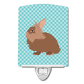 Lionhead Rabbit Blue Check Ceramic Night Light Compact, UL-Certified, Ideal for Bedroom, Bathroom, Nursery, Hallway, Kitchen, 6x4x3, Multicolor