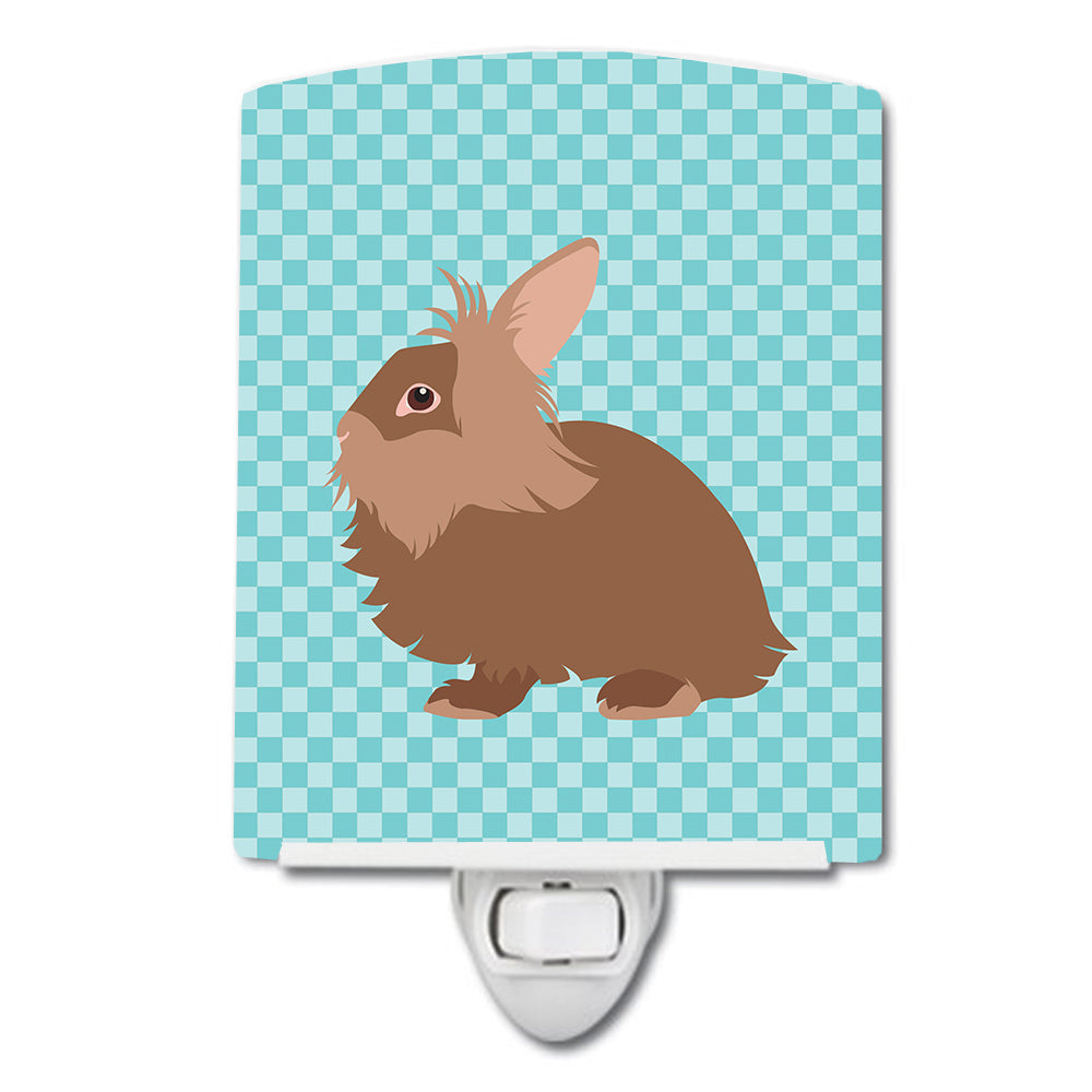 Lionhead Rabbit Blue Check Ceramic Night Light Compact, UL-Certified, Ideal for Bedroom, Bathroom, Nursery, Hallway, Kitchen, 6x4x3, Multicolor