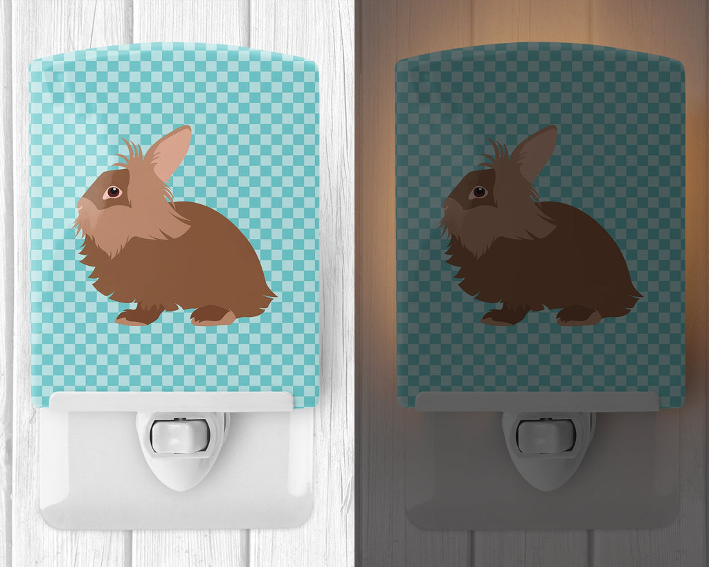 Lionhead Rabbit Blue Check Ceramic Night Light Compact, UL-Certified, Ideal for Bedroom, Bathroom, Nursery, Hallway, Kitchen, 6x4x3, Multicolor