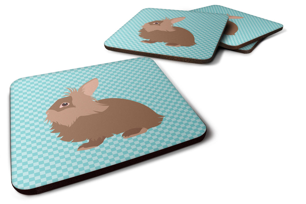 Lionhead Rabbit Blue Check Foam Coasters Set of 4 Cup Coasters for Indoor Outdoor, Tabletop Protection, Anti Slip, Mouse pad Material