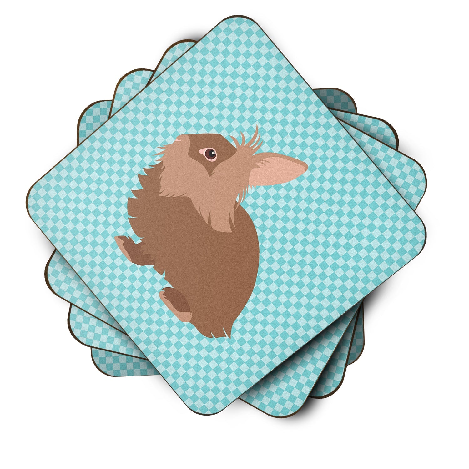 Lionhead Rabbit Blue Check Foam Coasters Set of 4 Cup Coasters for Indoor Outdoor, Tabletop Protection, Anti Slip, Mouse pad Material