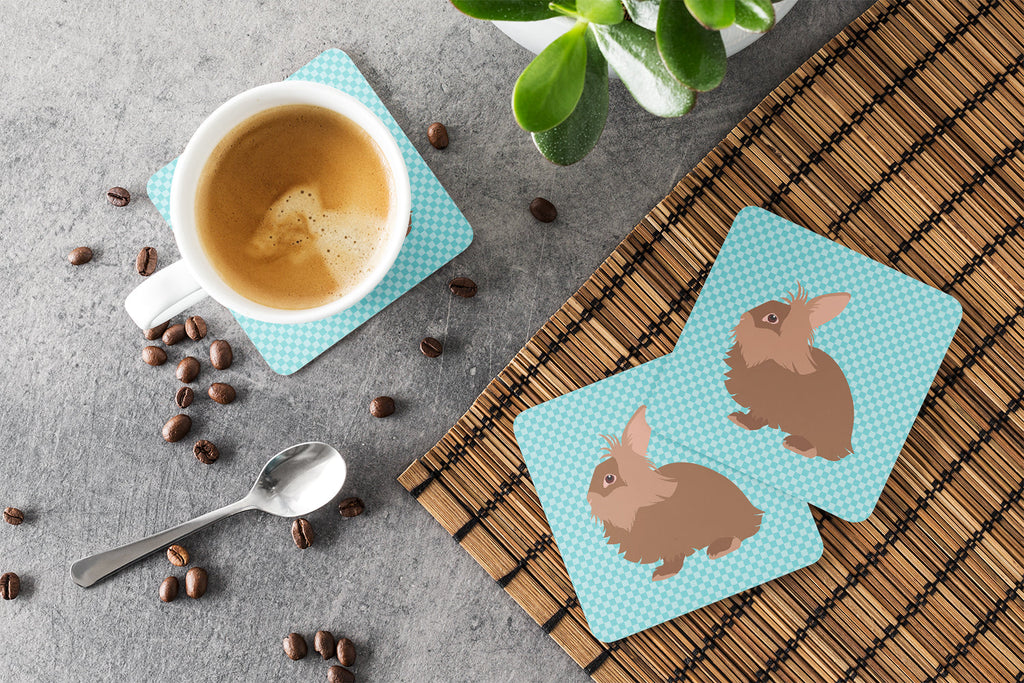 Lionhead Rabbit Blue Check Foam Coasters Set of 4 Cup Coasters for Indoor Outdoor, Tabletop Protection, Anti Slip, Mouse pad Material