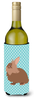 Lionhead Rabbit Blue Check Wine Bottle Hugger Gift Sleeve for Standard 750 ml Bottles, Insulated Reusable Also Fits Mini Shot & Pint Bottles