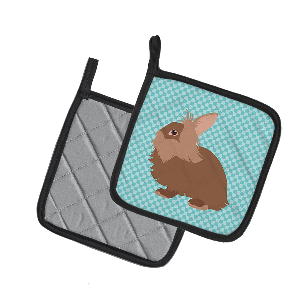 Lionhead Rabbit Blue Check Pot Holder Set of 2 Heat Resistant Quilted Hot Pads 7.5 x 7.5 Inch, Insulated Kitchen Trivets for Cooking & Baking