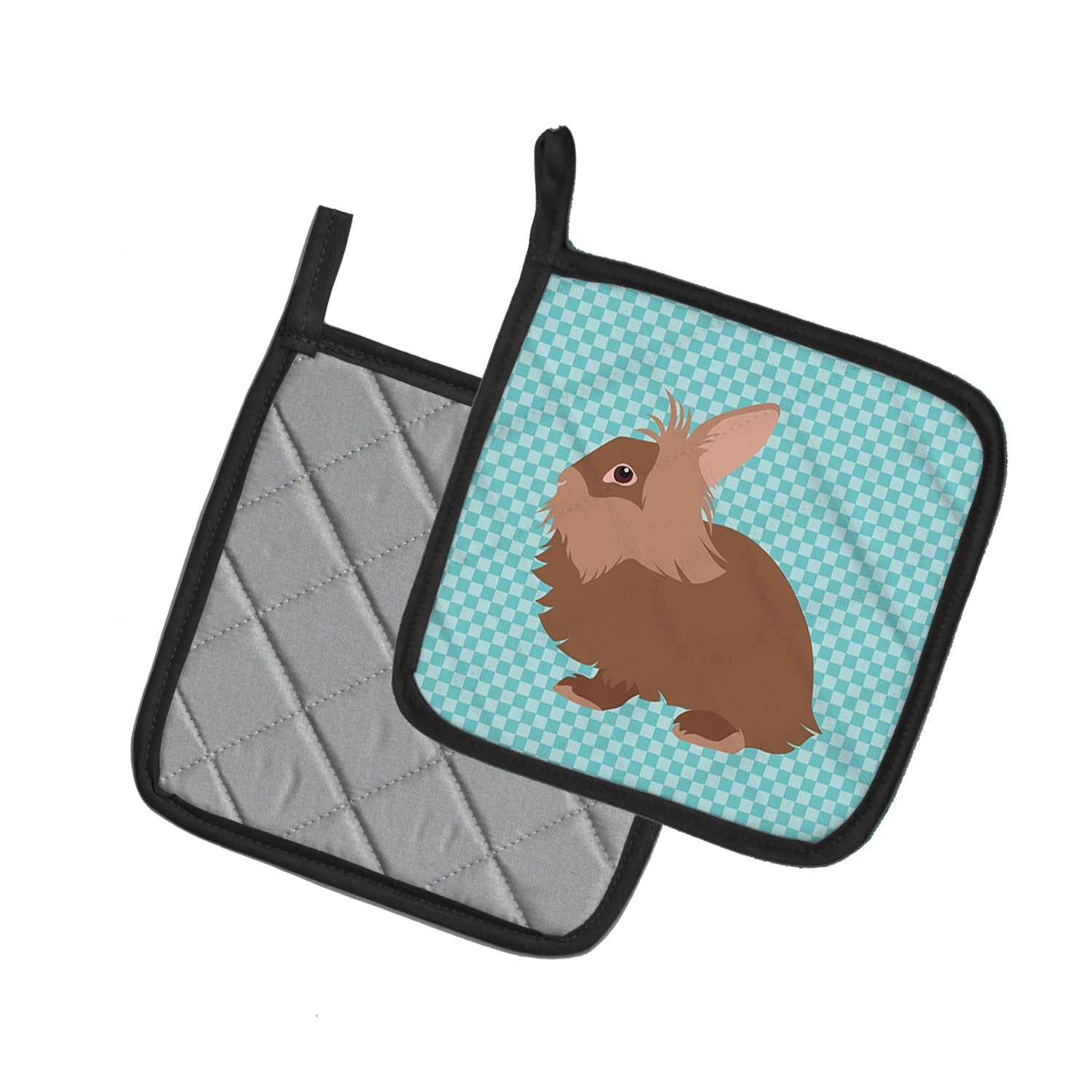Lionhead Rabbit Blue Check Pot Holder Set of 2 Heat Resistant Quilted Hot Pads 7.5 x 7.5 Inch, Insulated Kitchen Trivets for Cooking & Baking