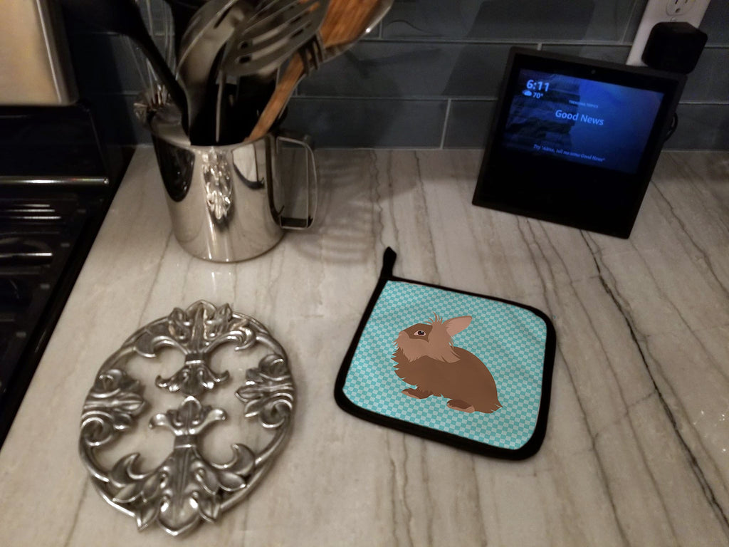 Lionhead Rabbit Blue Check Pot Holder Set of 2 Heat Resistant Quilted Hot Pads 7.5 x 7.5 Inch, Insulated Kitchen Trivets for Cooking & Baking