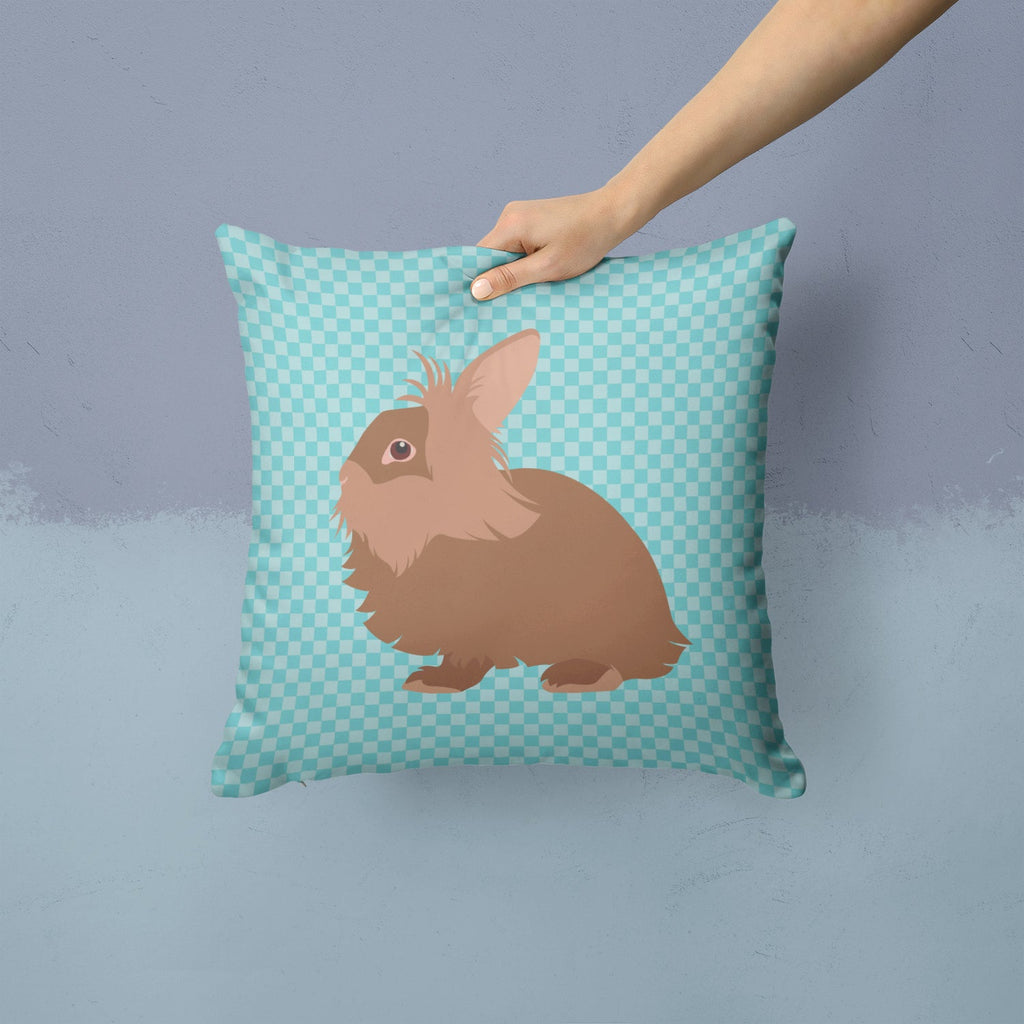 Lionhead Rabbit Blue Check Decorative Throw Pillow 14x14 Indoor Outdoor Accent Cushion, Fabric Cover with Insert for Sofa, Bed, Porch & Living Room
